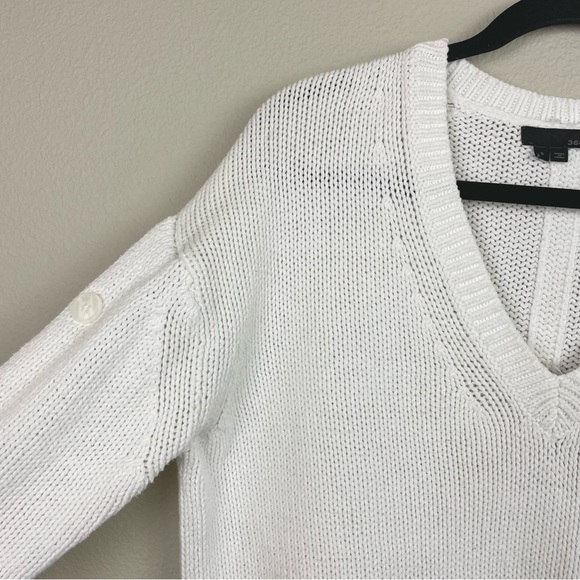 360 Sweater Women's Small White V-Neck Cotton Knit Sweater Button Sleeve Jumper - Picture 6 of 15